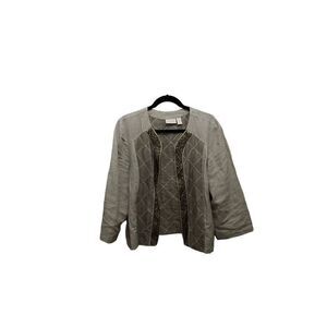 Chico's Women's  Cream Open Front with Stud Detail Linen Jacket Size 2 (L)